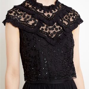 Needle & Thread Black Sequin Cropped Blouse